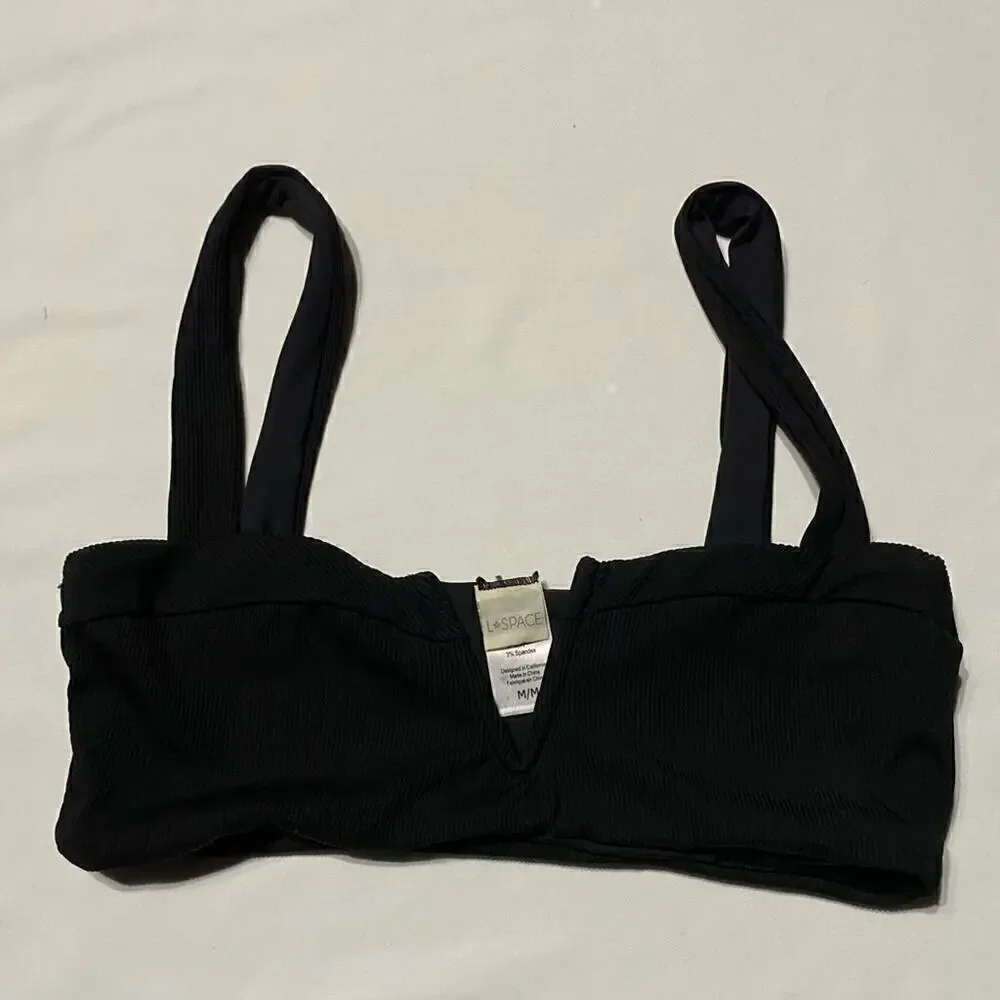 L Space Pointelle Rib Lee‎ Lee Bikini Top Black Size Small NWOT
